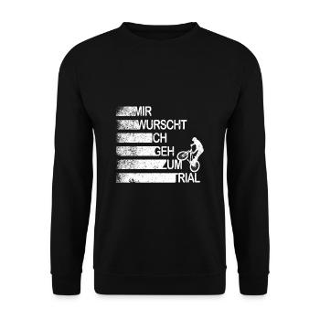 Mir Egal Wurscht Trial Mountainbike BMX Biker - Unisex Pullover - Schwarz - Vorne - Alina (178cm) & Michal (187cm)