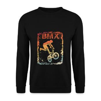 Vintage BMX Fahrer - Fahrrad Stunt Geschenk - Unisex Pullover - Schwarz - Vorne - Alina (178cm) & Michal (187cm)