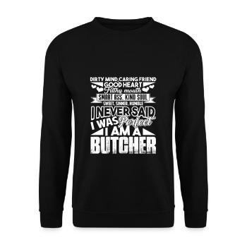 Metzger Ich bin ein Metzger - Unisex Pullover - Schwarz - Vorne - Alina (178cm) & Michal (187cm)