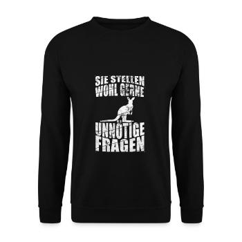 Sie Stellen Wohl Gerne Unnötige Fragen Känguru - Unisex Pullover - Schwarz - Vorne - Alina (178cm) & Michal (187cm)