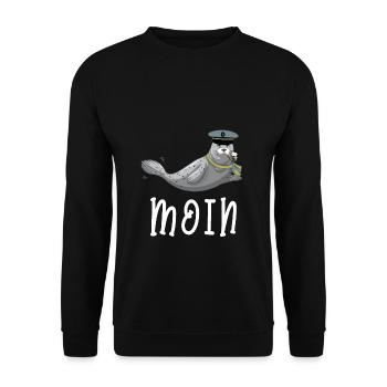 North Sea seal Moin saying - Sylt Kiel seal - Unisex Sweatshirt - black - Front - Alina (178cm) & Michal (187cm)