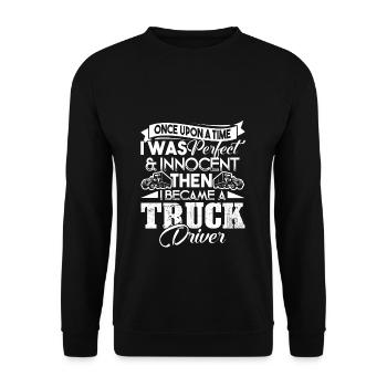 LKW-Fahrer Ich wurde LKW-Fahrer - Unisex Pullover - Schwarz - Vorne - Alina (178cm) & Michal (187cm)