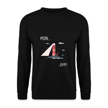 Moin Nordsee Leuchtturm & Möwen Strand Urlaub Meer - Unisex Pullover - Schwarz - Vorne - Alina (178cm) & Michal (187cm)