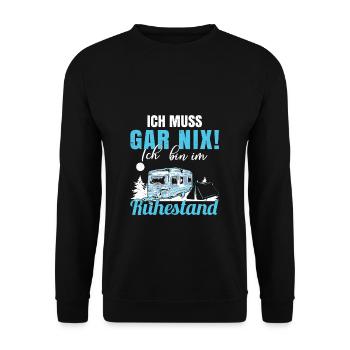 Camper Ruhestand Spruch Wohnwagen Caravan Camping - Unisex Pullover - Schwarz - Vorne - Alina (178cm) & Michal (187cm)