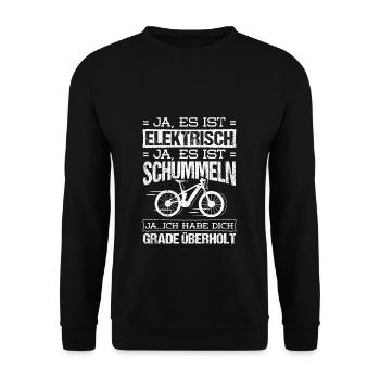 E-Bike Fahrrad - Ja es ist Elektrisch Spruch Gesch - Unisex Pullover - Schwarz - Vorne - Alina (178cm) & Michal (187cm)