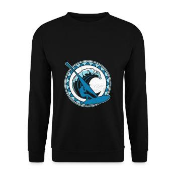 Windsurfen Retro Windsurf Wassersport Surf Vintage - Unisex Pullover - Schwarz - Vorne - Alina (178cm) & Michal (187cm)
