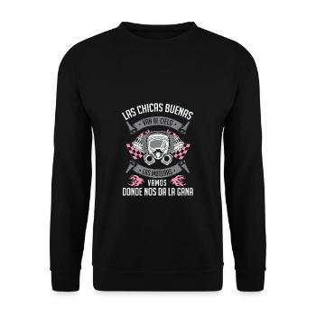 Chica Motera Motociclista Regalo Motorista Mujeres - Unisex Pullover - Schwarz - Vorne - Alina (178cm) & Michal (187cm)