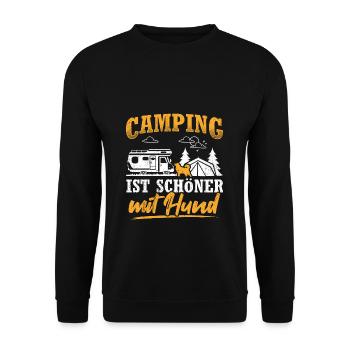 Camping ist schöner mit Hund Camping Hund Wohnmobi - Unisex Pullover - Schwarz - Vorne - Alina (178cm) & Michal (187cm)