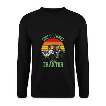 Coole Jungs fahren Traktor - Trecker Kinder Jungen - Unisex Pullover - Schwarz - Vorne - Alina (178cm) & Michal (187cm)