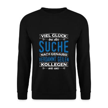 Jobwechsel Abschiedsgeschenk Kollegen & Kollegin S - Unisex Pullover - Schwarz - Vorne - Alina (178cm) & Michal (187cm)