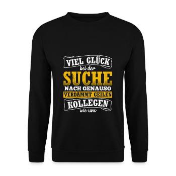 Jobwechsel Abschiedsgeschenk Kollegen & Kollegin S - Unisex Pullover - Schwarz - Vorne - Alina (178cm) & Michal (187cm)
