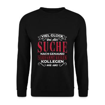 Jobwechsel Abschiedsgeschenk Kollegen & Kollegin S - Unisex Pullover - Schwarz - Vorne - Alina (178cm) & Michal (187cm)