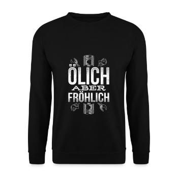 Ölich aber Fröhlich - Lustiges KFZ Mechaniker Mech - Unisex Pullover - Schwarz - Vorne - Alina (178cm) & Michal (187cm)