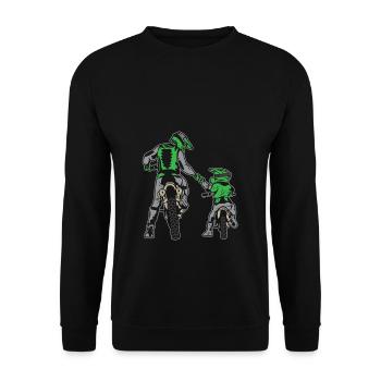 Motocross Vater & Sohn Motorradfahrer Geschenk - Unisex Pullover - Schwarz - Vorne - Alina (178cm) & Michal (187cm)
