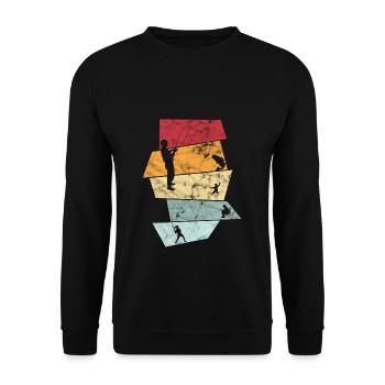 Vintage Retro Angeln Fischen Design Geschenk Fisch - Unisex Pullover - Schwarz - Vorne - Alina (178cm) & Michal (187cm)