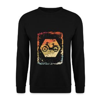 Vintage Mofa Moped Geschenkidee - Unisex Pullover - Schwarz - Vorne - Alina (178cm) & Michal (187cm)
