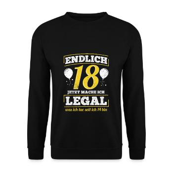18. Geburtstag Jahre lustiger Spruch Junge Mädchen - Unisex Pullover - Schwarz - Vorne - Alina (178cm) & Michal (187cm)