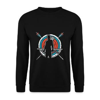 Bogenschütze Bogenschießen Zielscheibe Bogensport - Unisex Pullover - Schwarz - Vorne - Alina (178cm) & Michal (187cm)