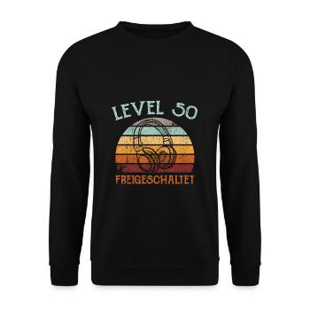 50.Geburtstag Gaming Video Gamer Level 50 freigesc - Unisex Pullover - Schwarz - Vorne - Alina (178cm) & Michal (187cm)