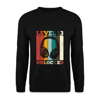 13.Geburtstag Jungen Video Gamer Level 13 Unlocked - Unisex Pullover - Schwarz - Vorne - Alina (178cm) & Michal (187cm)