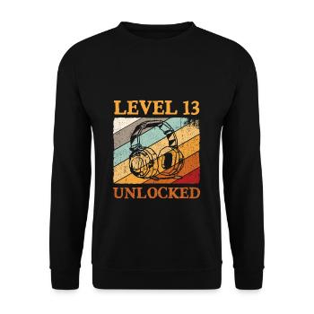 13.Geburtstag Jungen Video Gamer Level 13 Unlocked - Unisex Pullover - Schwarz - Vorne - Alina (178cm) & Michal (187cm)