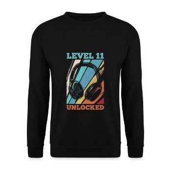 11.Geburtstag Video Gamer Level 11 Unlocked - Unisex Pullover - Schwarz - Vorne - Alina (178cm) & Michal (187cm)