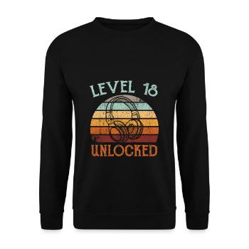 18.Geburtstag Gaming Video Gamer Level 18 Unlocked - Unisex Pullover - Schwarz - Vorne - Alina (178cm) & Michal (187cm)