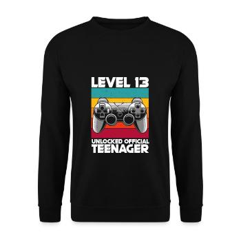 Offiziell Teenager 13.Geburtstag Geschenk Level 13 - Unisex Pullover - Schwarz - Vorne - Alina (178cm) & Michal (187cm)