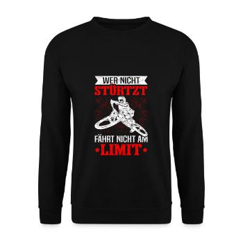Wer nicht stürzt Fährt nicht am Limit - MTB Spruch - Unisex Pullover - Schwarz - Vorne - Alina (178cm) & Michal (187cm)