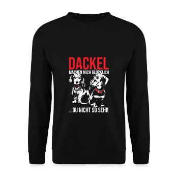 Dackel machen mich Glücklich Dackel Dachshund Spru - Unisex Pullover - Schwarz - Vorne - Alina (178cm) & Michal (187cm)