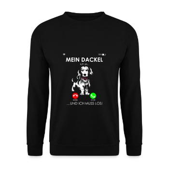 Dackel Dachshund - Mein Dackel ruft an, ich muss l - Unisex Pullover - Schwarz - Vorne - Alina (178cm) & Michal (187cm)