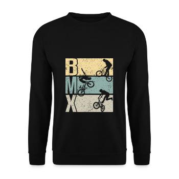 BMX cooles Retro Fan Geschenk Motiv für Junge Mädc - Unisex Pullover - Schwarz - Vorne - Alina (178cm) & Michal (187cm)