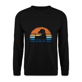 Dackel Dachshund Silhouette Retro Vintage Dackelli - Unisex Pullover - Schwarz - Vorne - Alina (178cm) & Michal (187cm)