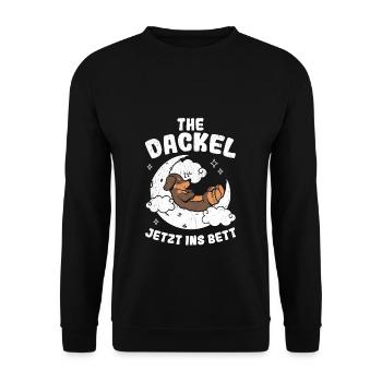 Dachshund Dackel - ICH DACKEL JETZT INS BETT Schla - Unisex Pullover - Schwarz - Vorne - Alina (178cm) & Michal (187cm)