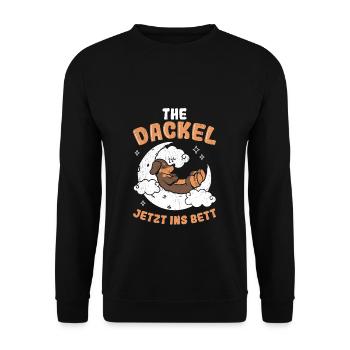 Ich dackel jetzt ins Bett - Dackel Dackelhund Dack - Unisex Pullover - Schwarz - Vorne - Alina (178cm) & Michal (187cm)