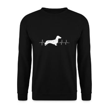 EKG Herzschlag Dachshund Dackel für Hundebesitzer - Unisex Pullover - Schwarz - Vorne - Alina (178cm) & Michal (187cm)