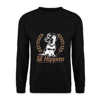 Dachshund Dackel Rauhaardackel Sit Happens Hundeli - Unisex Pullover - Schwarz - Vorne - Alina (178cm) & Michal (187cm)