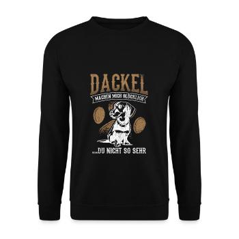 Dackel machen mich Glücklich Dackel Dachshund Spru - Unisex Pullover - Schwarz - Vorne - Alina (178cm) & Michal (187cm)