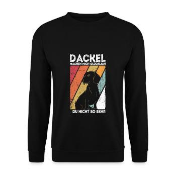 Dackel machen mich Glücklich Dackel Dachshund Spru - Unisex Pullover - Schwarz - Vorne - Alina (178cm) & Michal (187cm)