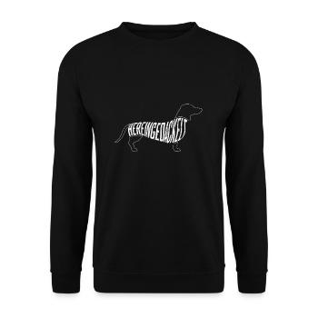 Dackel Dackelhund Hereingedackelt Dachshund Gesche - Unisex Pullover - Schwarz - Vorne - Alina (178cm) & Michal (187cm)