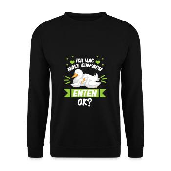 Ente Geschenk - Ich mag halt einfach Enten Ok? - Unisex Pullover - Schwarz - Vorne - Alina (178cm) & Michal (187cm)
