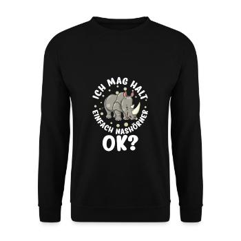Nashorn - Ich mag halt einfach Nashörner Ok? - Unisex Pullover - Schwarz - Vorne - Alina (178cm) & Michal (187cm)
