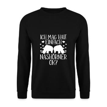 Nashorn Nashörner - Ich mag halt einfach Nashörner - Unisex Pullover - Schwarz - Vorne - Alina (178cm) & Michal (187cm)