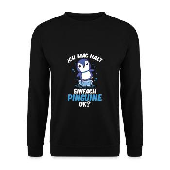 Pinguin - Ich mag halt einfach Pinguine Ok? - Unisex Pullover - Schwarz - Vorne - Alina (178cm) & Michal (187cm)