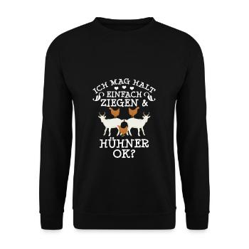 Ich mag halt einfach Ziegen & Hühner, OK? - Unisex Pullover - Schwarz - Vorne - Alina (178cm) & Michal (187cm)