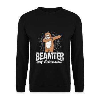 Beamter auf Lebenszeit - Beamter Beruf Geschenk - Unisex Pullover - Schwarz - Vorne - Alina (178cm) & Michal (187cm)