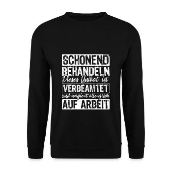 Beamten Beamter Schonend behandeln Allergisch auf - Unisex Pullover - Schwarz - Vorne - Alina (178cm) & Michal (187cm)
