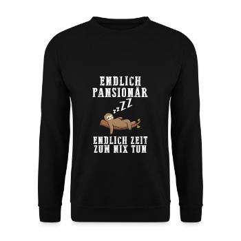 ENDLICH Pensionär ENDLICH ZEIT ZUM NIX TUN Geschen - Unisex Pullover - Schwarz - Vorne - Alina (178cm) & Michal (187cm)