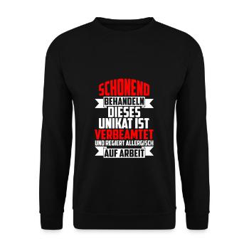 Beamter Schonend behandeln reagiert allergisch auf - Unisex Pullover - Schwarz - Vorne - Alina (178cm) & Michal (187cm)