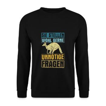 Sie Stellen Wohl Gerne Unnötige Fragen Känguru - Unisex Pullover - Schwarz - Vorne - Alina (178cm) & Michal (187cm)